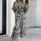 Plus Size Print 3/4 Sleeve Straight Jumpsuit GDAM-218296