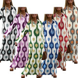 Plus Size Print Lapel Split Loose Maxi Dress GDAM-014