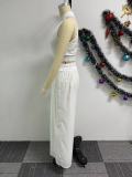 Pleated Sleeveless Tops Wide Leg Pants 2 Piece Set NY-10773