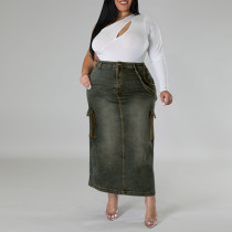 Plus Size Fashion Denim Split Half-body Skirt GDAM-8007