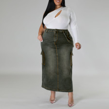 Plus Size Fashion Denim Split Half-body Skirt GDAM-8007