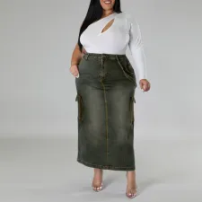 Plus Size Fashion Denim Split Half-body Skirt GDAM-8007