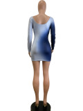 Gradient Color Long Sleeve Mini Dress QODY-6032