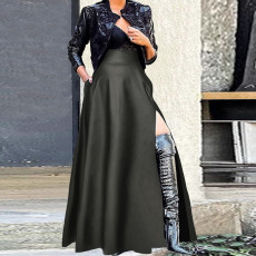 Plus Size PU Zipper Long Split Half-body Skirt GDAM-8022