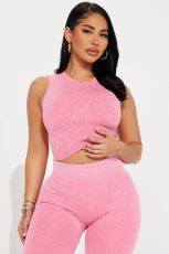Solid Color Sleeveless Tank Tops Two Piece Pants Set SH-391144