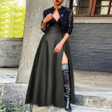 Plus Size PU Zipper Long Split Half-body Skirt GDAM-8022