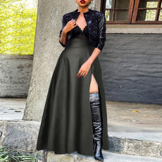 Plus Size PU Zipper Long Split Half-body Skirt GDAM-8022