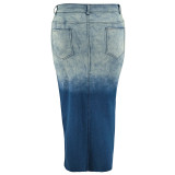 Plus Size Denim Woven Gradient Split Half Body Skirt GDAM-8011