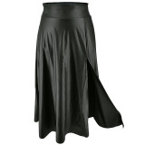 Plus Size PU Zipper Long Split Half-body Skirt GDAM-8022