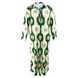 Plus Size Print Lapel Split Loose Maxi Dress GDAM-014