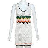 Contrast Color Sleeveless Knits Mini Dress XEF-45315