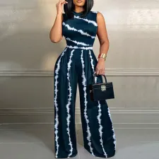 Plus Size Sleeveless Print Loose Jumpsuit GDAM-040
