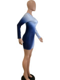 Gradient Color Long Sleeve Mini Dress QODY-6032