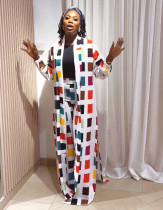 Casual Print Long Split Coat Two Piece Pants Set NY-10771