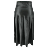 Plus Size PU Zipper Long Split Half-body Skirt GDAM-8022