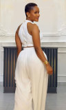 Pleated Sleeveless Tops Wide Leg Pants 2 Piece Set NY-10773