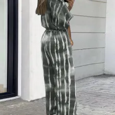Plus Size Print 3/4 Sleeve Straight Jumpsuit GDAM-218296