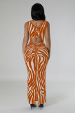 Zebra Print Backless Two Wear Long Dress SFY-2768