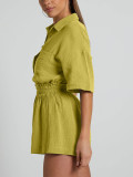 Solid Color Short Sleeve Shirt Two Piece Shorts Set MIL-T112