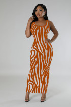 Zebra Print Backless Two Wear Long Dress SFY-2768