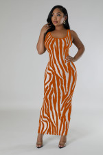Zebra Print Backless Two Wear Long Dress SFY-2768
