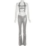 Fashion Sexy Halter Zip Vest Pants Two Piece Set XEF-K24S44680