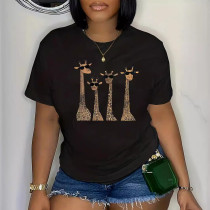 Plus Size Casual Short Sleeve Print T Shirt YIM-399