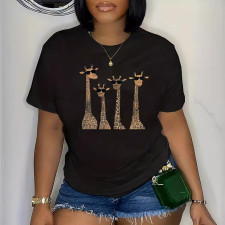 Plus Size Casual Short Sleeve Print T Shirt YIM-399