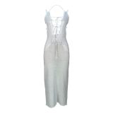Sexy Tie Up Hollow Out Backless Knit Maxi Dress MDF-5398