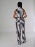 Casual Stripe Sleeveless Loose Two Pice Pants Set OM-1759