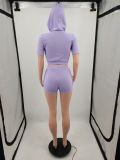 Solid Color Fashion Hoodies Shorts Two Piece Set YIM-074