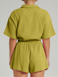 Solid Color Short Sleeve Shirt Two Piece Shorts Set MIL-T112