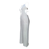 Sexy Tie Up Hollow Out Backless Knit Maxi Dress MDF-5398