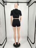 Solid Color Fashion Hoodies Shorts Two Piece Set YIM-074