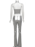 Fashion Sexy Halter Zip Vest Pants Two Piece Set XEF-K24S44680