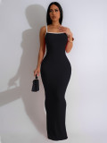 Sexy Sling Contrast Color Slim Maxi Dress SFY-449