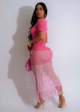 Braided Short Sleeve Tassel Long Dress GDYF-6691