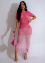 Braided Short Sleeve Tassel Long Dress GDYF-6691
