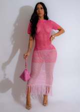 Braided Short Sleeve Tassel Long Dress GDYF-6691