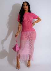 Braided Short Sleeve Tassel Long Dress GDYF-6691