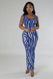 Zebra Print Backless Two Wear Long Dress SFY-2768