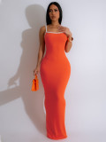 Sexy Sling Contrast Color Slim Maxi Dress SFY-449