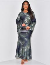 Loose Printed Casual Satin Long Dress LS-0406