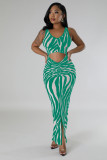 Zebra Print Backless Two Wear Long Dress SFY-2768