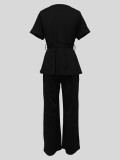 Solid Color Strappy Top Wide Leg Pants Casual Set MIL-T110