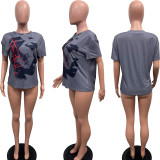 Short Sleeve Print Loose T Shirt BGN-345