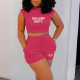 Letter Print Sleeveless T Shirt Two Piece Shorts Set SFY-2168G