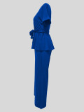 Solid Color Strappy Top Wide Leg Pants Casual Set MIL-T110