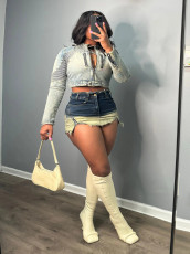 Vintage Aged Sexy Zipper Denim Culottes QXTF-82053