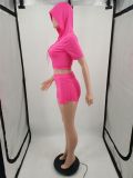 Solid Color Fashion Hoodies Shorts Two Piece Set YIM-074